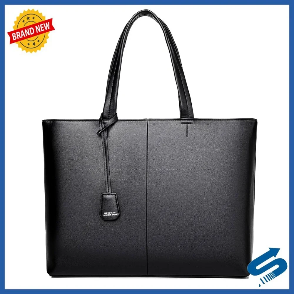 Large Leather Briefcase Tote Bag for Work Business Laptop Storage